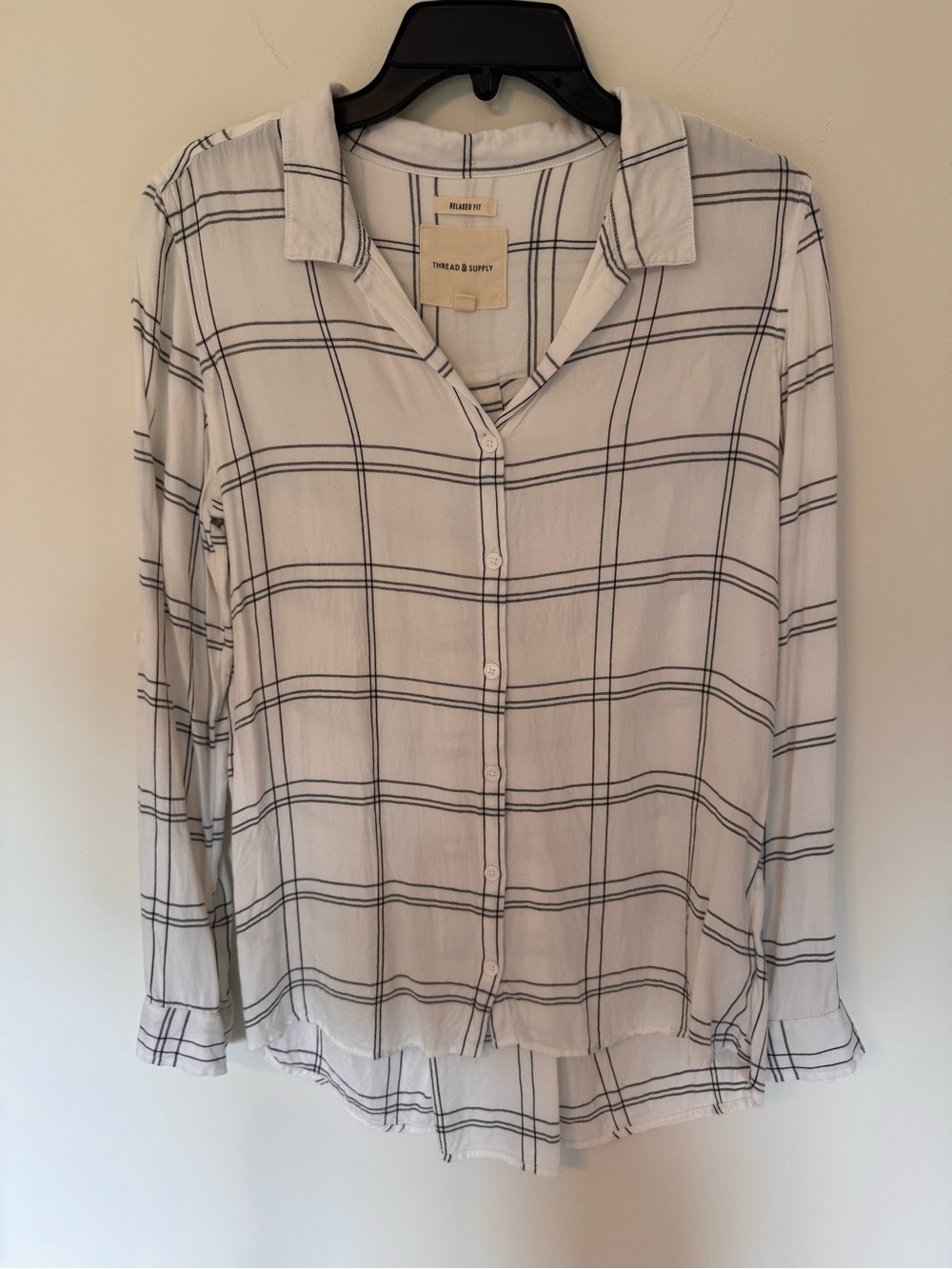 Thread & Supply White Button-Down Plaid Shirt